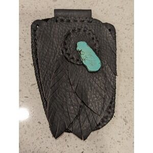 New Handmade Native American‎ Style Black Leather Belt Bag Pouch Turquoise Stone